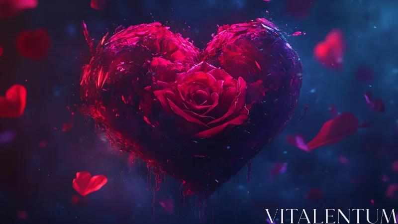 Neon rose heart with ethereal particle dispersion in cyberpunk aesthetic.
