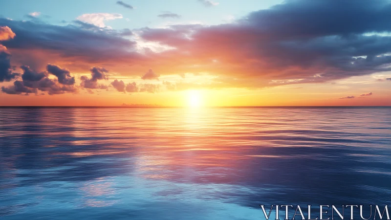 Vivid ocean sunset with glowing horizon and reflective water.