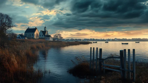 Peaceful Waterside Haven at Golden Hour.