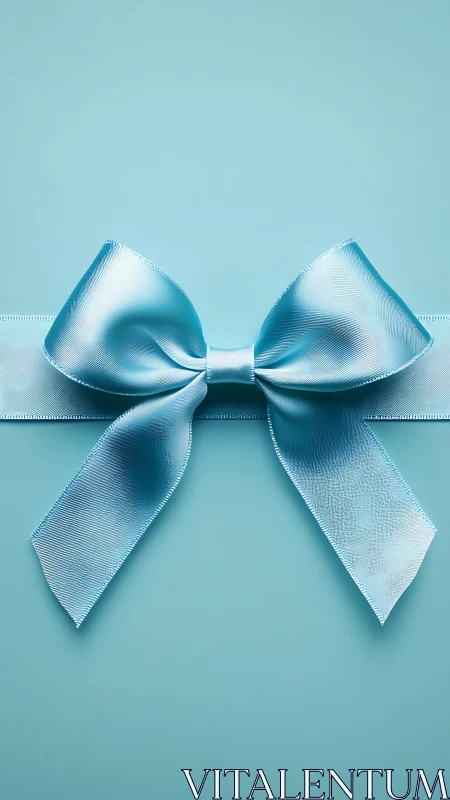 Light Blue Satin Bow on Cyan Background.