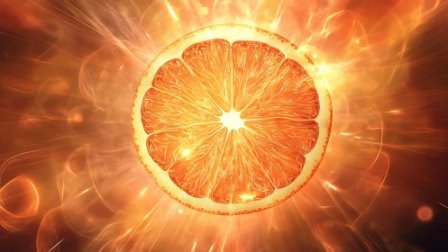 Citrus starburst glowing like a tiny sun in swirling light.