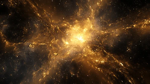Galactic nebula core rendered in radiant golden plasma.