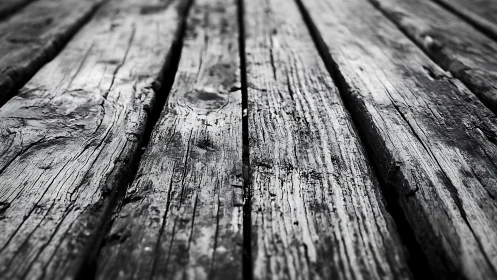 Weathered wooden boards run in parallel toward distance