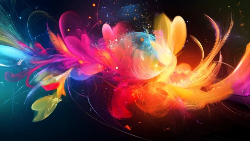 Digital abstract composition depicts layered chromatic motion