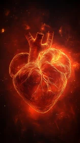 Anatomical Heart Rendered in Fiery Orange Light with Ethereal Energy
