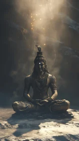 Golden meditative deity bathed in falling starlight glow.