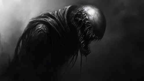 Haunting shadow creature emerging from swirling darkness.