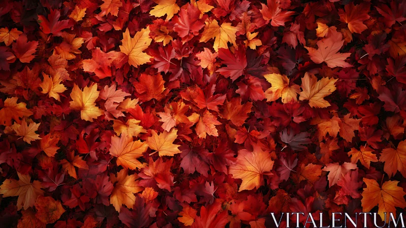 Autumn maple leaves carpet with rich red and orange hues.