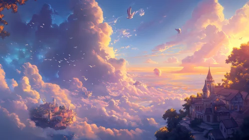 Sunlit sky kingdoms drift above glowing cloud oceans