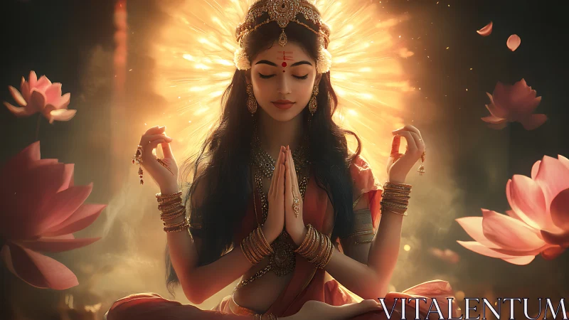 Digital rendering shows seated woman in lotus pose amid glow