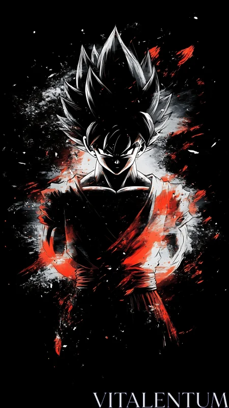 Silhouetted warrior portrait glows through red and white splashes