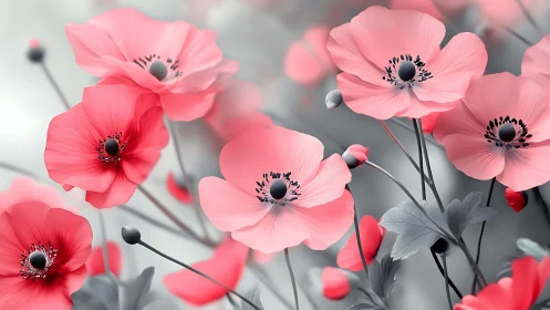 Pink Anemones Dance in Selective Color Dreamscape.