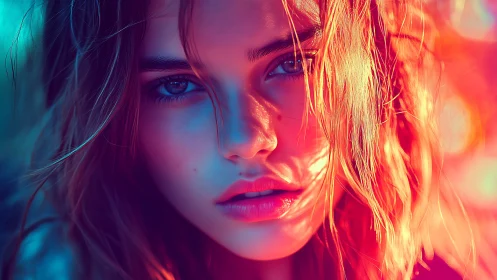 Neon ember gaze in split-toned twilight portrait glow.