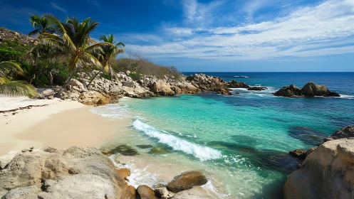 Turquoise Cove: Rocky Shoreline Meeting Crystalline Waters.