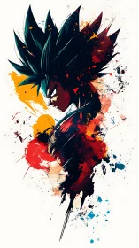 Anime warrior profile in dynamic splatter abstraction.