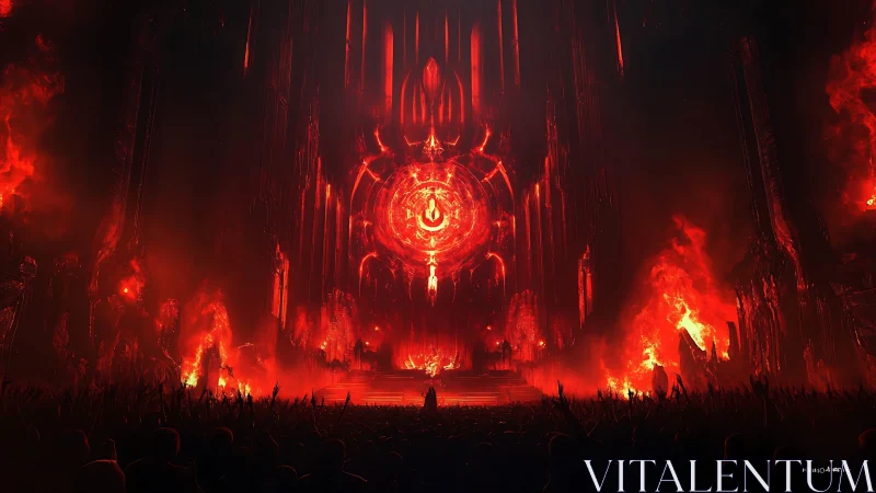 Fiery cathedral of shadows and a rising crimson omen.