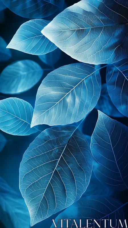 Translucent blue leaves reveal intricate vein networks
