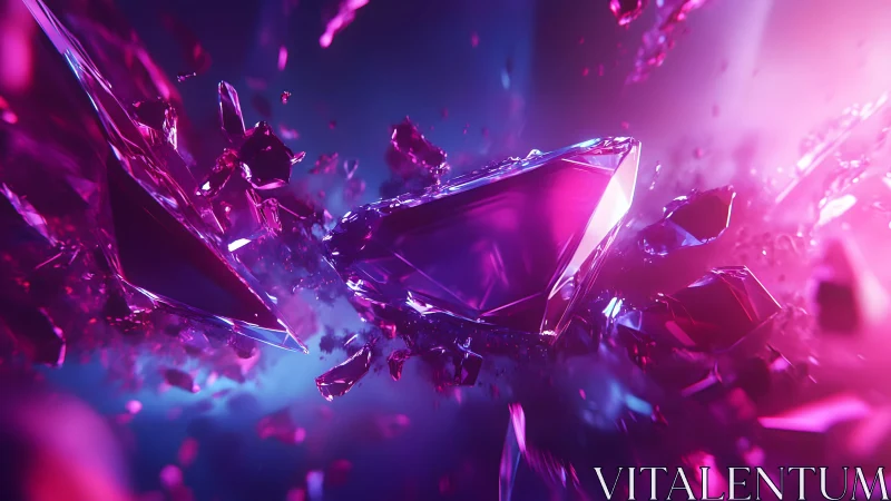 Shattered Pink Crystals in Dynamic Abstract Digital Art Style.