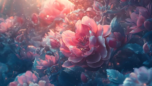 Luminous Peonies Ablaze: A Neon Garden Dream.