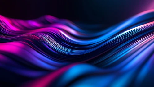 Neon light waves flow across abstract digital landscape
