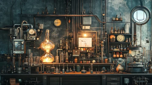 Laboratory bench shows complex glassware and heated reactor