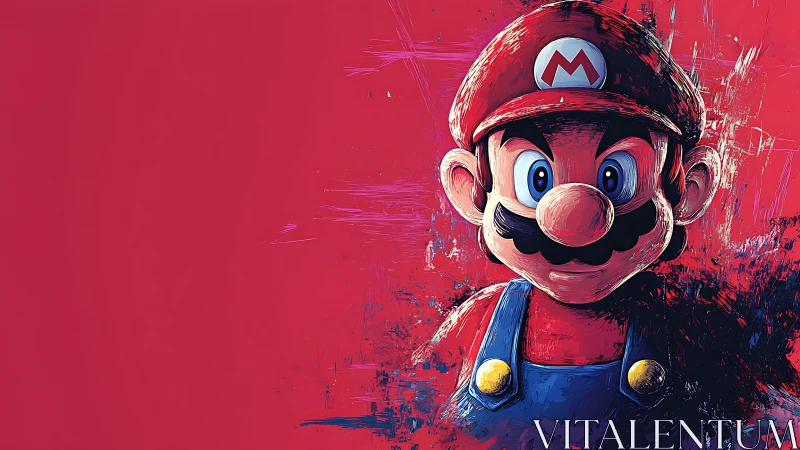 Digital portrait shows stylized plumber character on red field