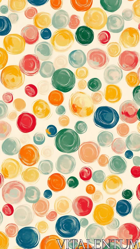 Colorful circular brushstroke pattern covers neutral background