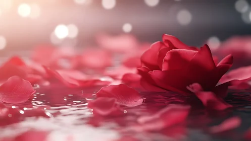 Crimson Bloom in Ethereal Water: Rendered Botanical Depth.