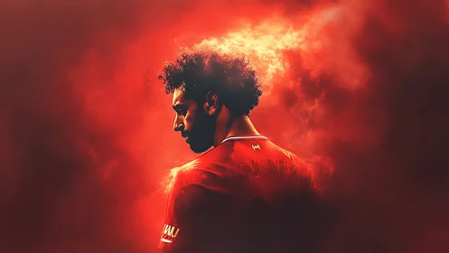 Football player rendered in red backlit smoke environment