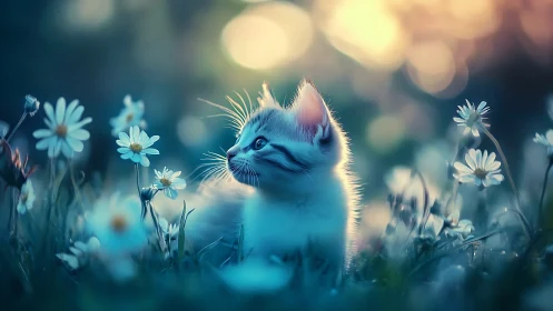 Kitten Discovers Wonder Among Daisy Dreams