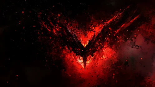 Abstract demonic bird emblem rendered in red digital paint