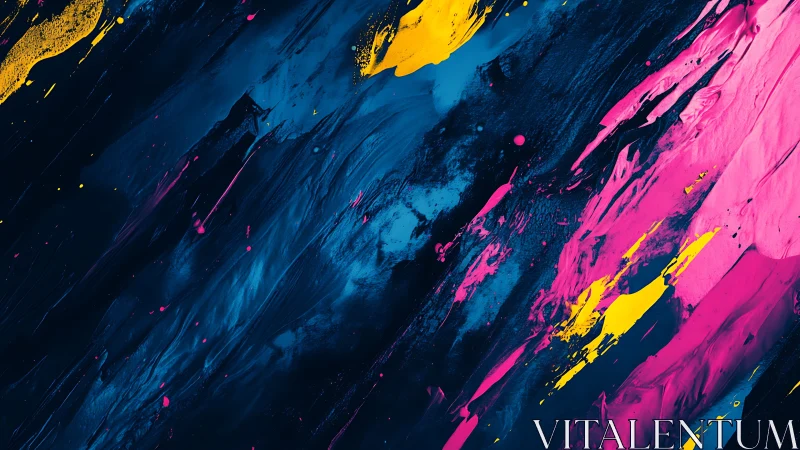 Diagonal neon paint streaks articulate dynamic chromatic motion