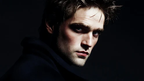 Male portrait in low key lighting against dark background.