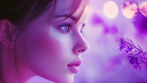 Violet hush around a dreaming girl in soft neon bloom.
