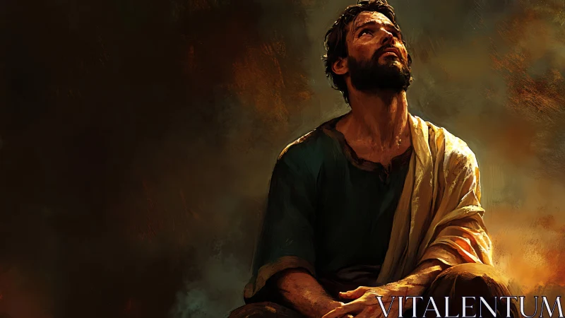 Weathered dreamer drinks in distant light from painted dusk