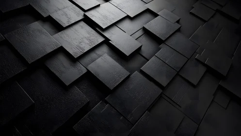 Modern abstract black textured squares, 3D geometric pattern.