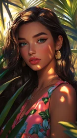 Tropical portrait uses rim lighting and soft-focus foliage depth cues