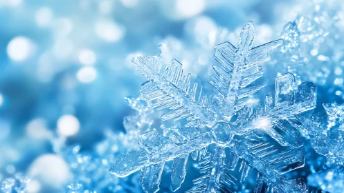 Detailed macro photograph of crystalline snowflake structure.