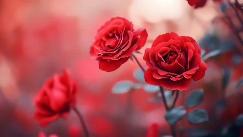 Crimson Hybrid Roses Exhibiting Shallow Depth of Field with Selective Focus Photography