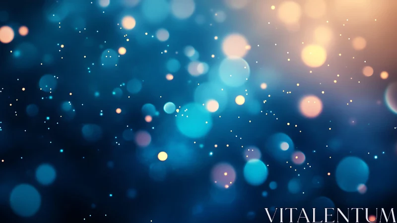 Soft blue and gold bokeh lights abstract background, digital art.