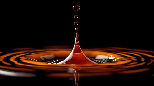 Macro capture of orange liquid droplet impact on surface.