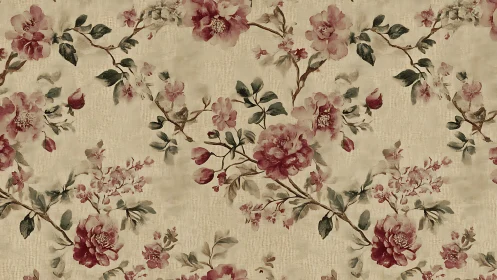 Faded garden blooms drift softly across vintage linen light