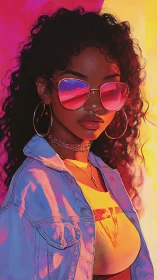 Digital painting portrait with neon gradient backlighting.