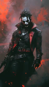 Masked antihero in red trench coat emerges from infernal haze