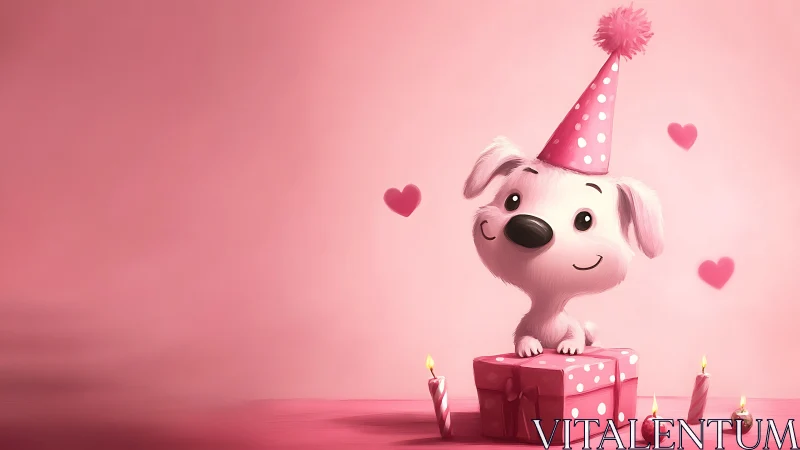 Cheerful Puppy Birthday Celebration in 3D Character Rendering.