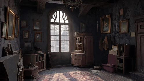 Dustlit gothic study where forgotten portraits still whisper.