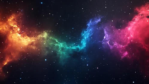 Vibrant rainbow nebula arcs through deep star-filled space