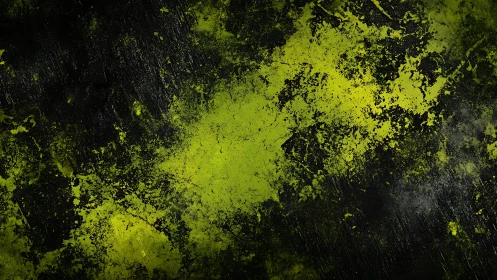 Neon moss galaxies collide across a scratched void of black