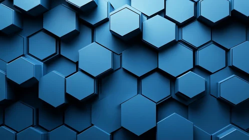 Midnight hexagon skyline in layered blue geometry glow.