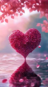 Heart-shaped object constructed from granular material suspended in liquid space.